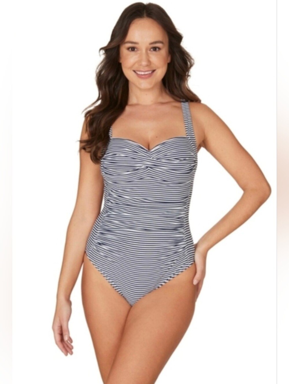 Nip Tuck Navy and White Striped One-Piece Swimsuit